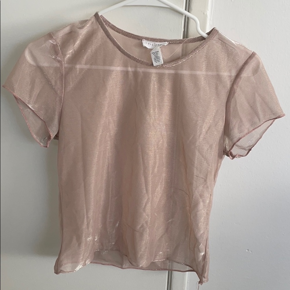 Sheer shiny somewhat crop top